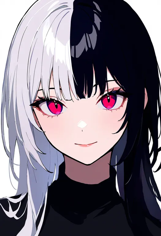 masterpiece, best quality, newest, absurdres, highres, safe, split-color_hair, 1girl, solo, portrait, simple_background — by k3scat, made with ComfyUI