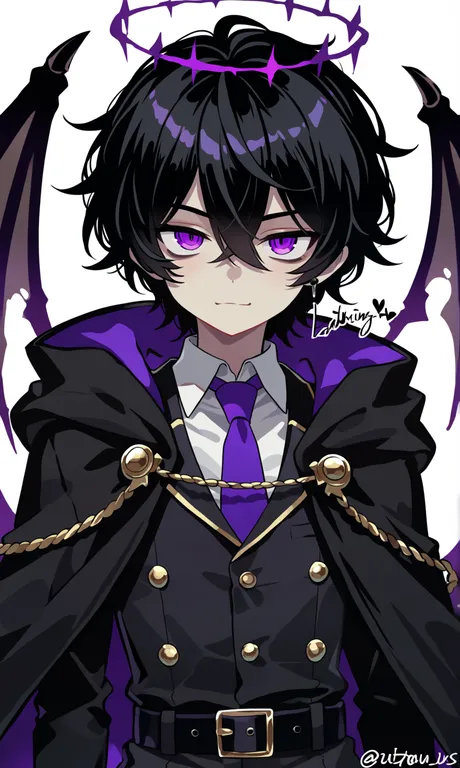 let's_draw_pretty_boys_challenge, black_hair, villainous, black_vs_white background, purple_eyes — by 岚亦, made with ComfyUI
