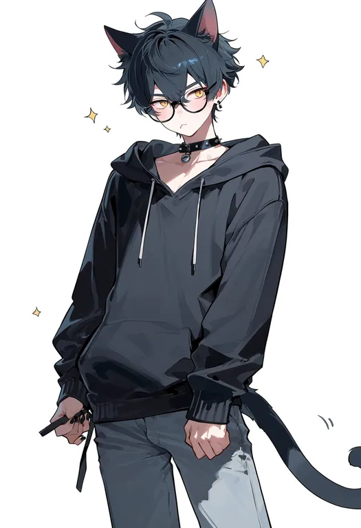 masterpiece, best quality, score_7, safe, cat boy, 1boy, solo, simple background — by k3scat, made with ComfyUI