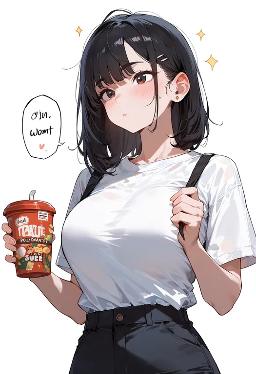 masterpiece, best quality, score_7, safe, takeout container, 1girl, solo, upper body, simple background — by k3scat, made with ComfyUI