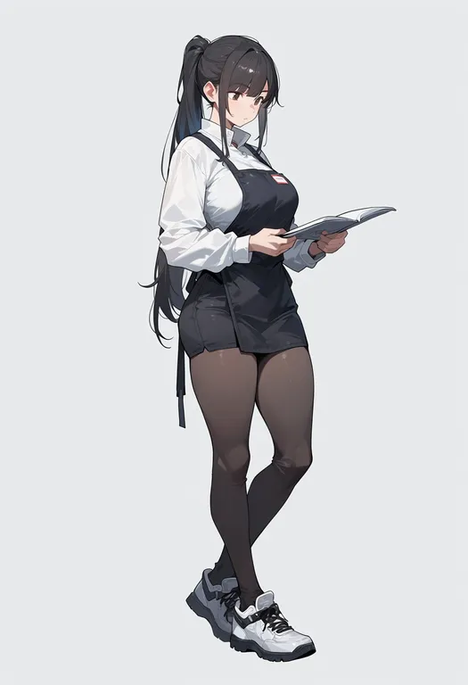 masterpiece, best quality, score_7, safe, working, 1girl, solo, full body, simple background — by k3scat, made with ComfyUI