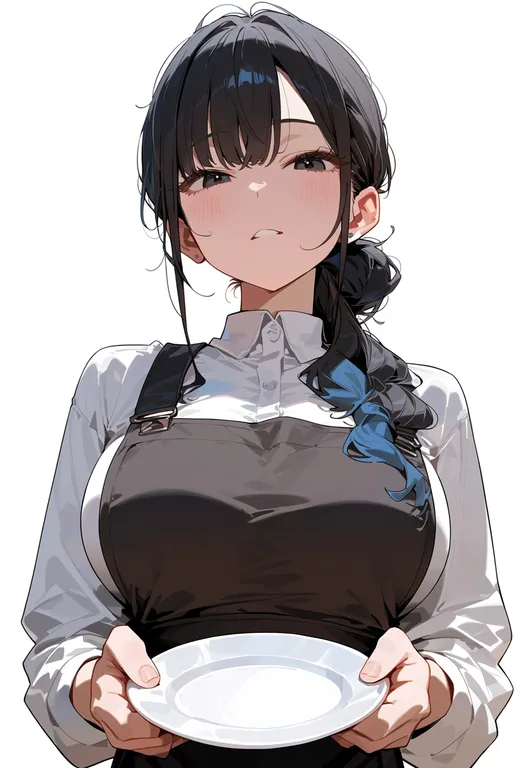 masterpiece, best quality, score_7, safe, plate, 1girl, solo, upper body, simple background — by k3scat, made with ComfyUI