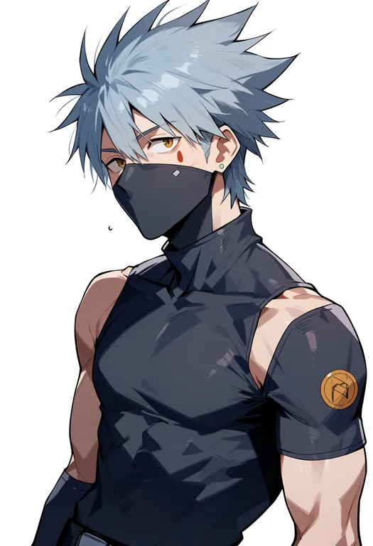 masterpiece, best quality, score_7, safe, hatake kakashi, solo, upper body, simple background — by k3scat, made with ComfyUI