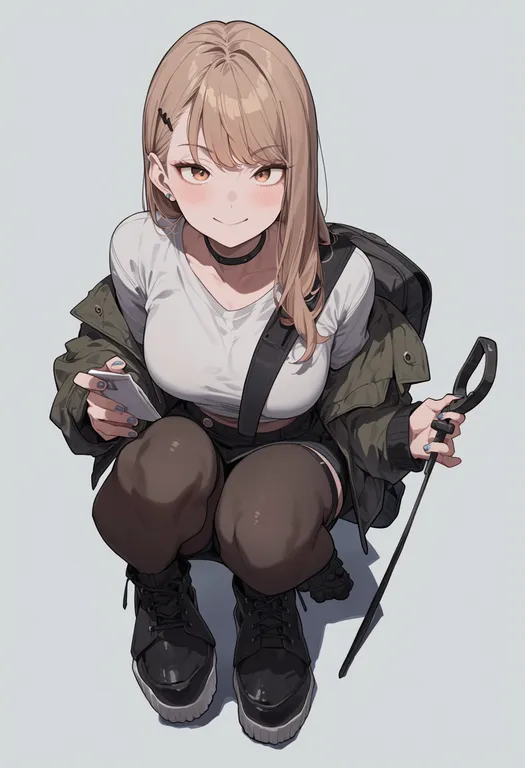 masterpiece, best quality, score_7, safe, alternative girls, solo, simple background — by k3scat, made with ComfyUI