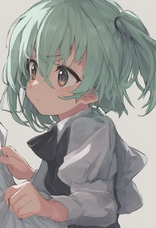 masterpiece, best quality, general, clothes grab, 1girl, solo, simple background — by k3scat, made with ComfyUI