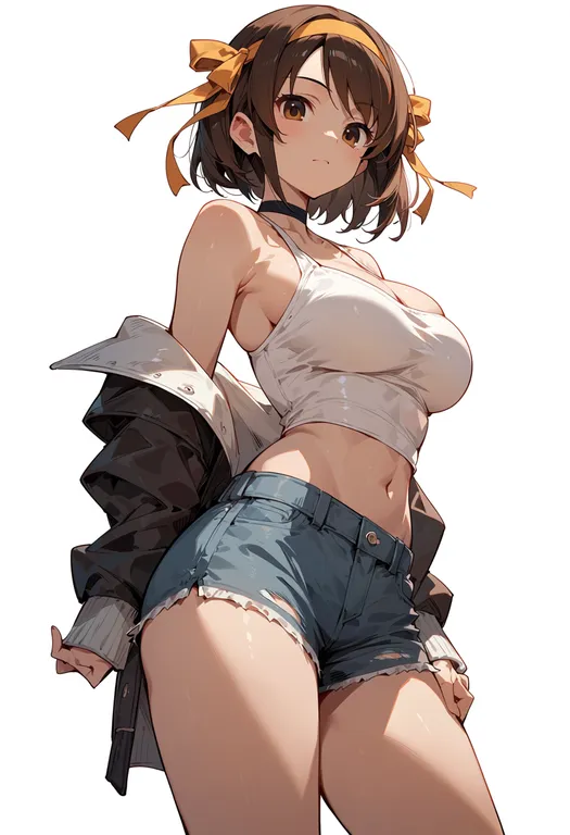masterpiece, best quality, score_7, safe, suzumiya haruhi no shoushitsu, solo, simple background — by k3scat, made with ComfyUI