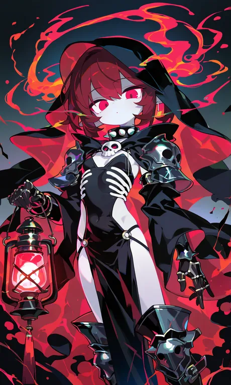 1girl, solo, bishoujo, young girl, loli, dullahan, headless body, floating head, crimson hair, glowing eyes, pale skin… — by cb z, made with ComfyUI