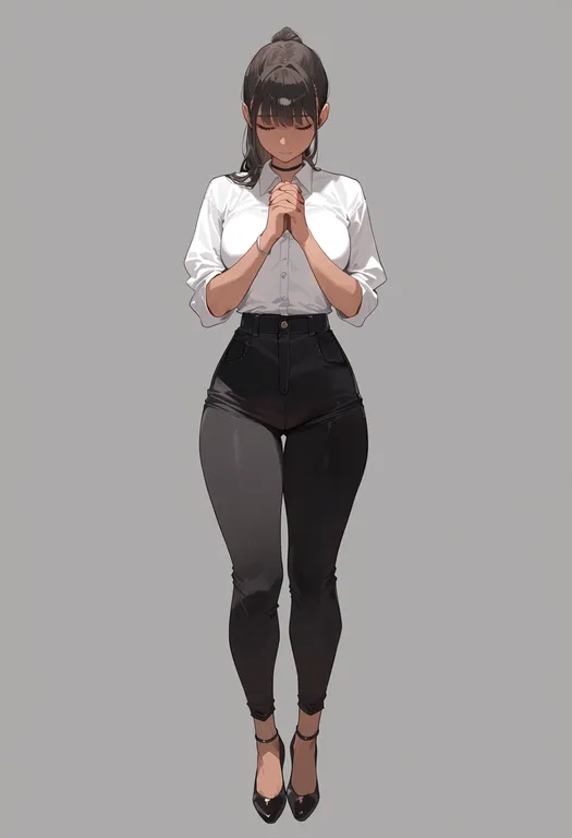 masterpiece, best quality, score_7, safe, praying, 1girl, solo, full body, simple background — by k3scat, made with ComfyUI