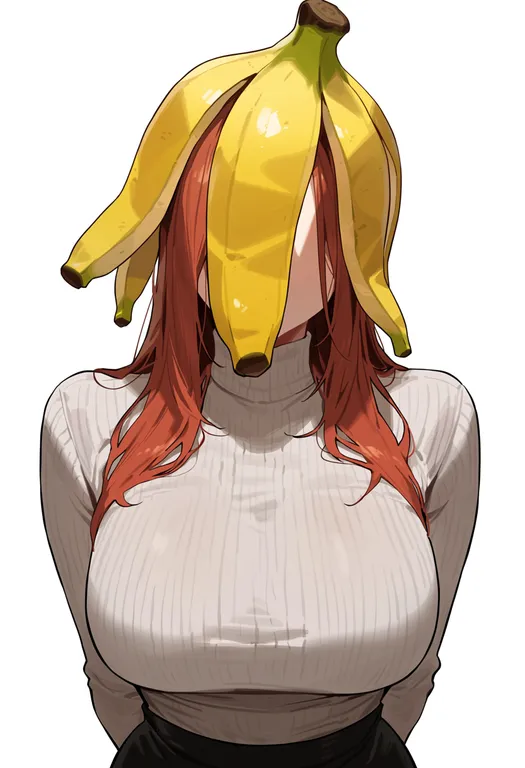 masterpiece, best quality, score_7, safe, banana peel, 1girl, solo, upper body, simple background — by k3scat, made with ComfyUI