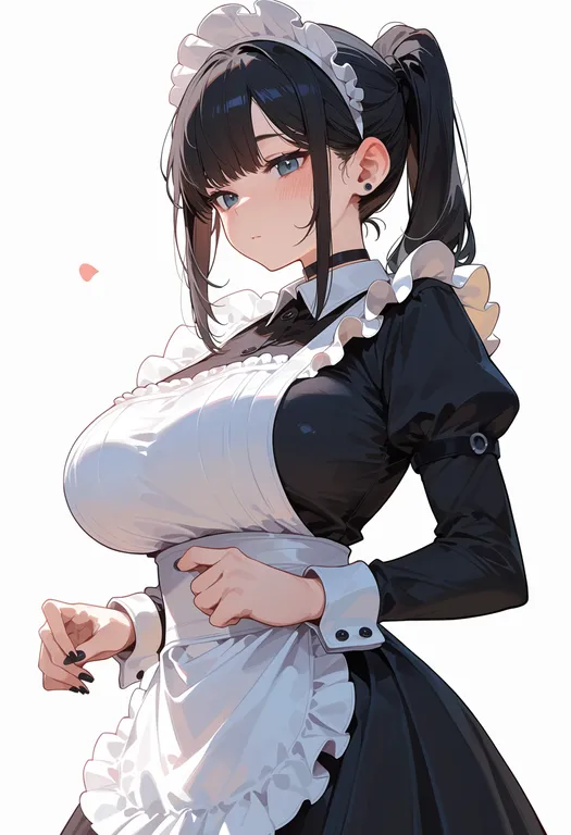 masterpiece, best quality, score_7, safe, maid apron, 1girl, solo, simple background — by k3scat, made with ComfyUI