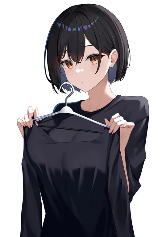 masterpiece, best quality, newest, absurdres, highres, safe, holding_clothes_hanger, 1girl, solo, upper_body… — by k3scat, made with ComfyUI