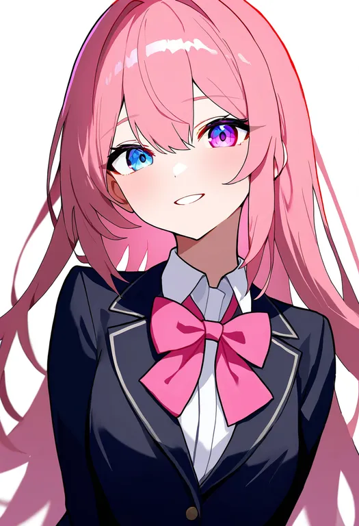 masterpiece, best quality, newest, absurdres, highres, safe, pink_bowtie, 1girl, solo, upper_body, simple_background — by k3scat, made with ComfyUI