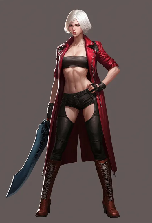 masterpiece, best quality, score_7, safe, devil may cry 3, solo, simple background — by k3scat, made with ComfyUI