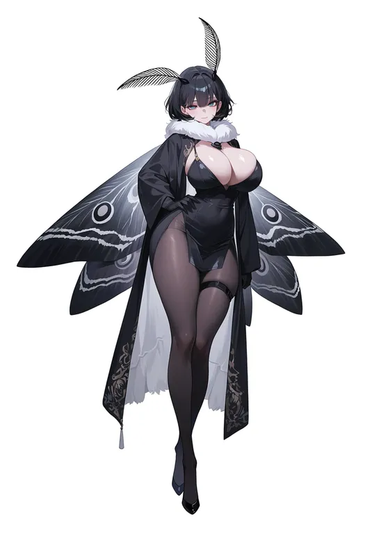 masterpiece, best quality, score_7, safe, moth wings, 1girl, solo, full body, simple background — by k3scat, made with ComfyUI
