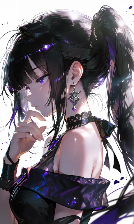 masterpiece, best quality, absurdres, newest, highres, 1girl, solo, long black hair, ponytail, purple eyes, earrings… — by Nick man, made with ComfyUI