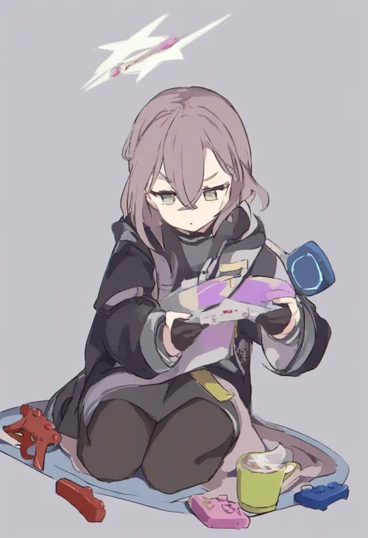 masterpiece, best quality, general, playing games, 1girl, solo, full body, simple background — by k3scat, made with ComfyUI