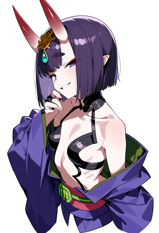 masterpiece, best quality, score_7, safe, shuten douji (fate), fate/grand order, solo, upper body, simple background — by k3scat, made with ComfyUI