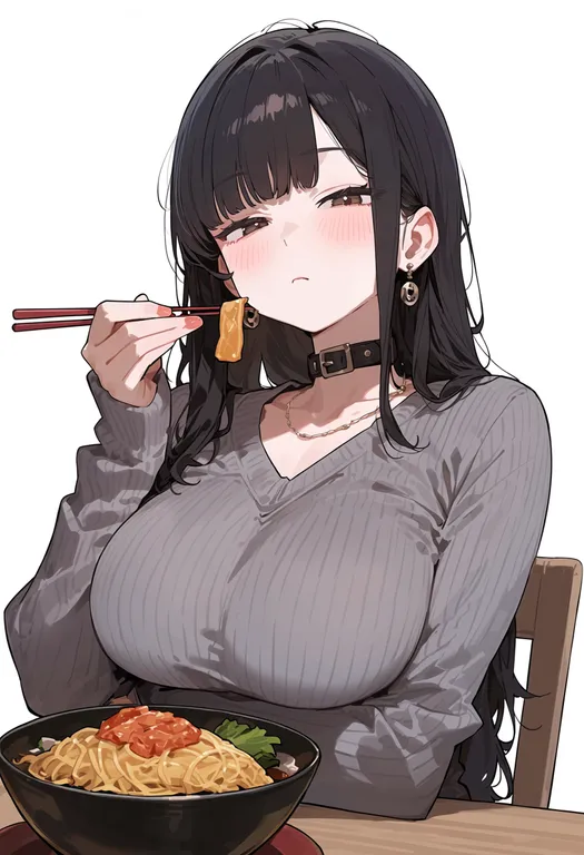 masterpiece, best quality, score_7, safe, chopstick rest, 1girl, solo, upper body, simple background — by k3scat, made with ComfyUI
