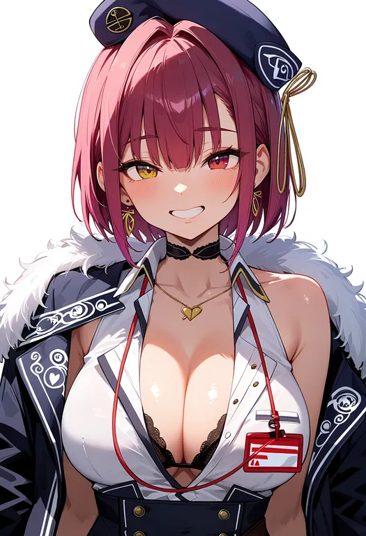masterpiece, best quality, score_7, safe, houshou marine (businesswoman), solo, upper body, simple background — by k3scat, made with ComfyUI