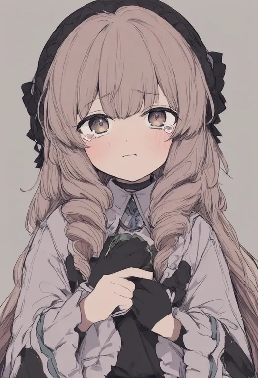 masterpiece, best quality, general, tearing up, 1girl, solo, simple background — by k3scat, made with ComfyUI