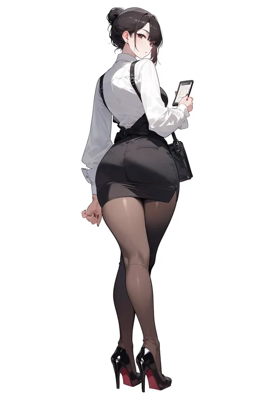 masterpiece, best quality, score_7, safe, cashier, 1girl, solo, full body, simple background — by k3scat, made with ComfyUI
