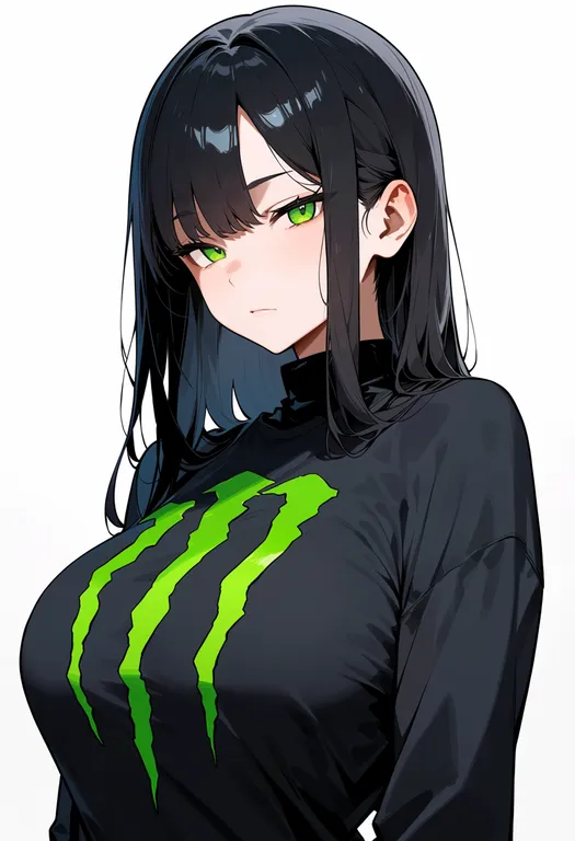masterpiece, best quality, score_7, safe, monster energy, 1girl, solo, upper body, simple background — by k3scat, made with ComfyUI