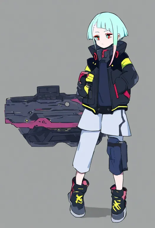 masterpiece, best quality, general, cyberpunk, 1girl, solo, simple background — by k3scat, made with ComfyUI