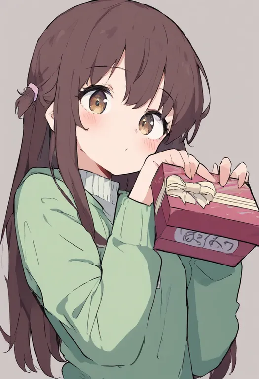 masterpiece, best quality, general, holding box, 1girl, solo, upper body, simple background — by k3scat, made with ComfyUI