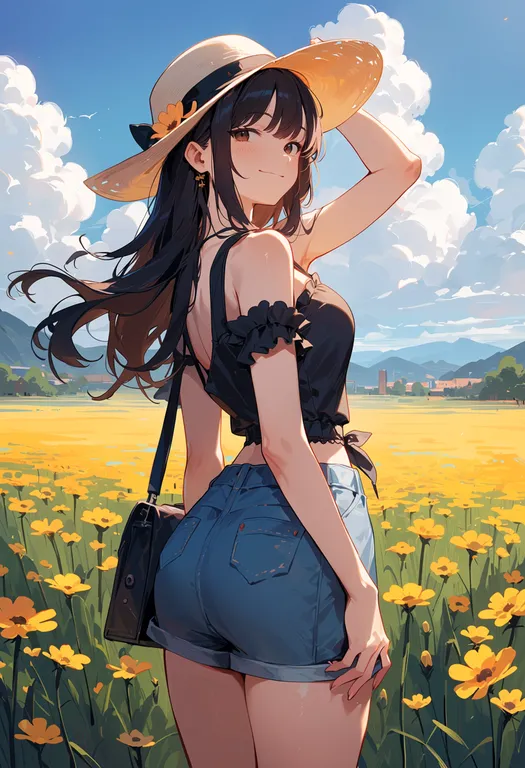 masterpiece, best quality, score_7, safe, flower field, 1girl, solo — by k3scat, made with ComfyUI