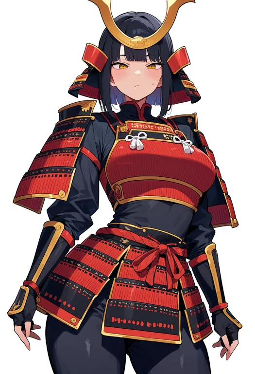 masterpiece, best quality, score_7, safe, japanese armor, 1girl, solo, simple background — by k3scat, made with ComfyUI