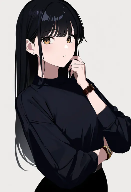 masterpiece, best quality, newest, absurdres, highres, safe, wristwatch, 1girl, solo, upper_body, simple_background — by k3scat, made with ComfyUI