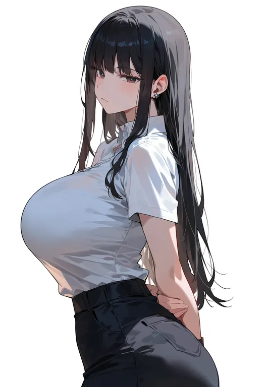 masterpiece, best quality, score_7, safe, long sidelocks, 1girl, solo, simple background — by k3scat, made with ComfyUI