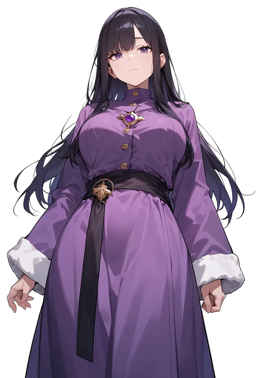 masterpiece, best quality, score_7, safe, purple robe, 1girl, solo, simple background — by k3scat, made with ComfyUI
