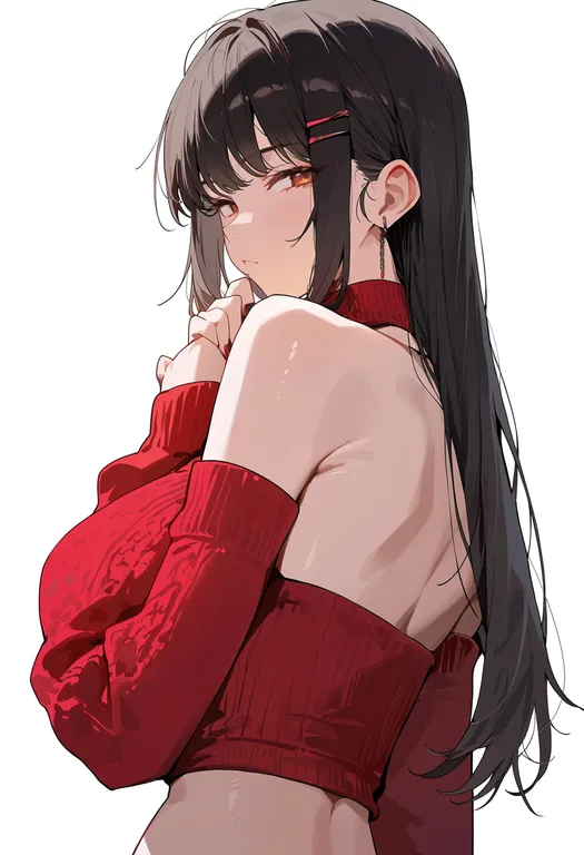 masterpiece, best quality, score_7, safe, red sleeves, 1girl, solo, upper body, simple background — by k3scat, made with ComfyUI