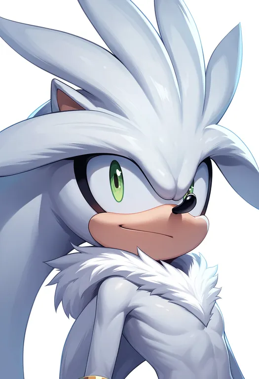 masterpiece, best quality, score_7, safe, silver the hedgehog, solo, upper body, simple background — by k3scat, made with ComfyUI