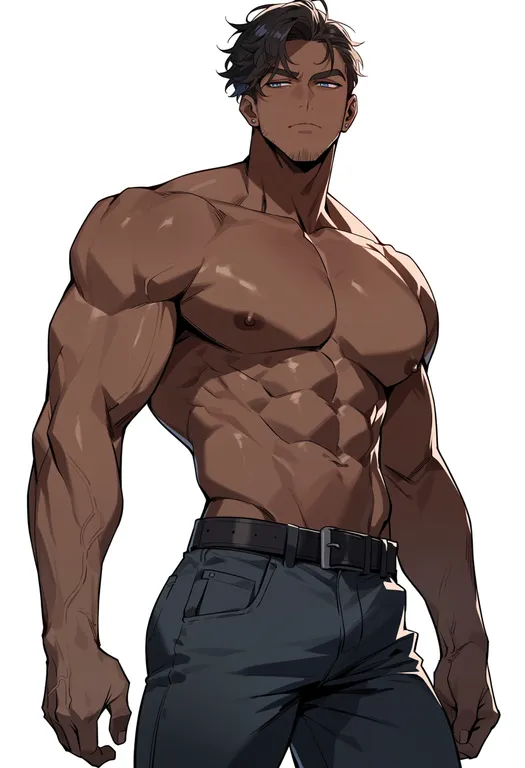 masterpiece, best quality, score_7, safe, dark-skinned male, 1boy, solo, simple background — by k3scat, made with ComfyUI