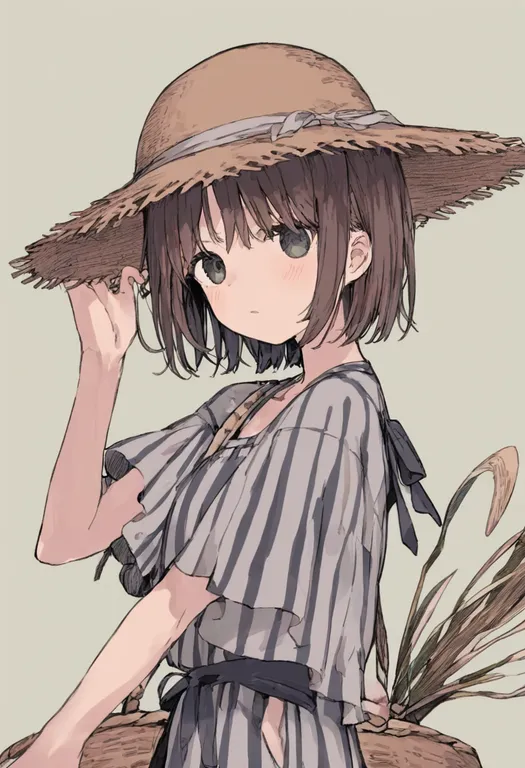 masterpiece, best quality, general, straw hat, 1girl, solo, upper body, simple background — by k3scat, made with ComfyUI
