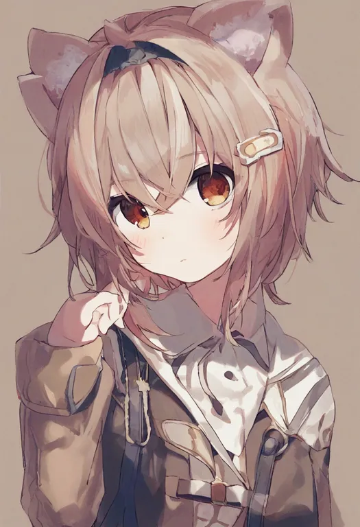 masterpiece, best quality, general, hand up, 1girl, solo, simple background — by k3scat, made with ComfyUI
