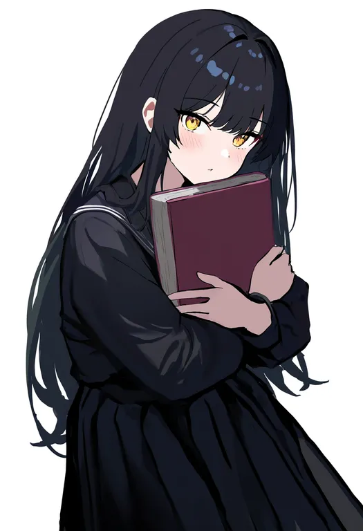 masterpiece, best quality, newest, absurdres, highres, safe, hugging_book, 1girl, solo, simple_background — by k3scat, made with ComfyUI