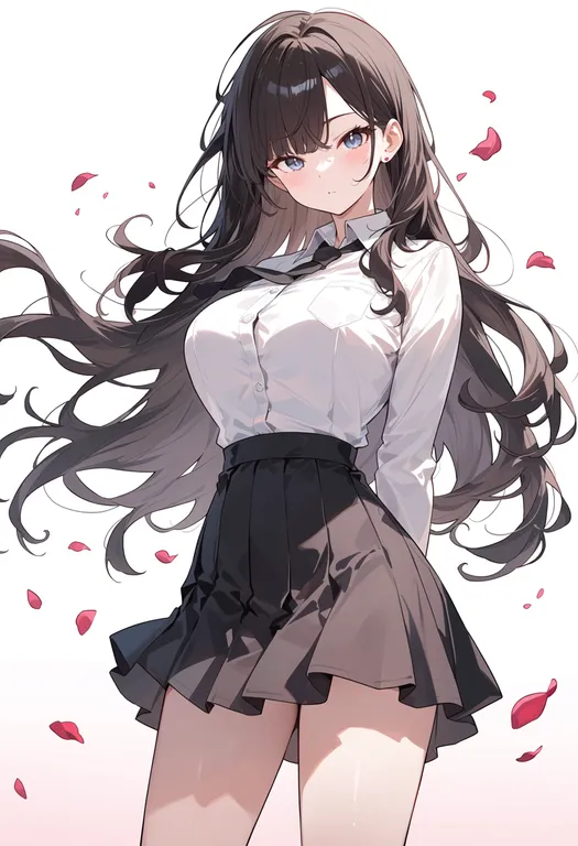 masterpiece, best quality, score_7, safe, falling petals, 1girl, solo, simple background — by k3scat, made with ComfyUI