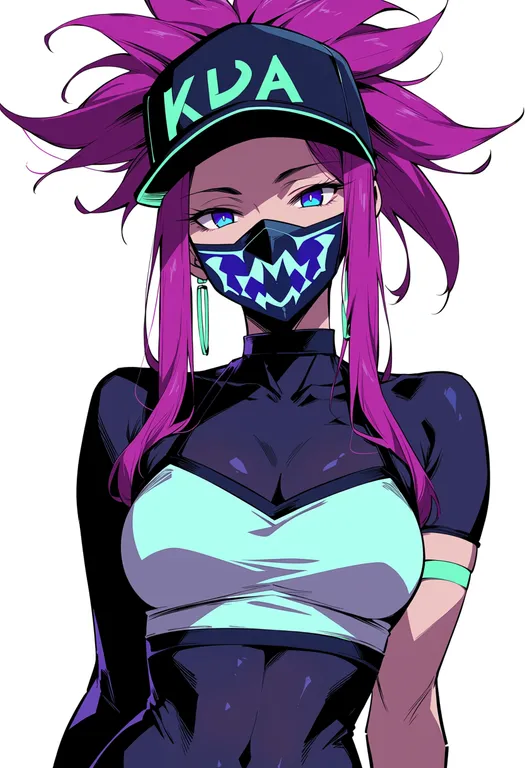 masterpiece, best quality, score_7, safe, k/da akali, solo, upper body, simple background — by k3scat, made with ComfyUI