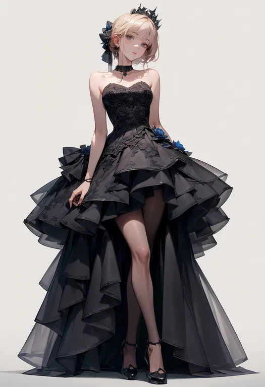 masterpiece, best quality, score_7, safe, layered dress, 1girl, solo, simple background — by k3scat, made with ComfyUI