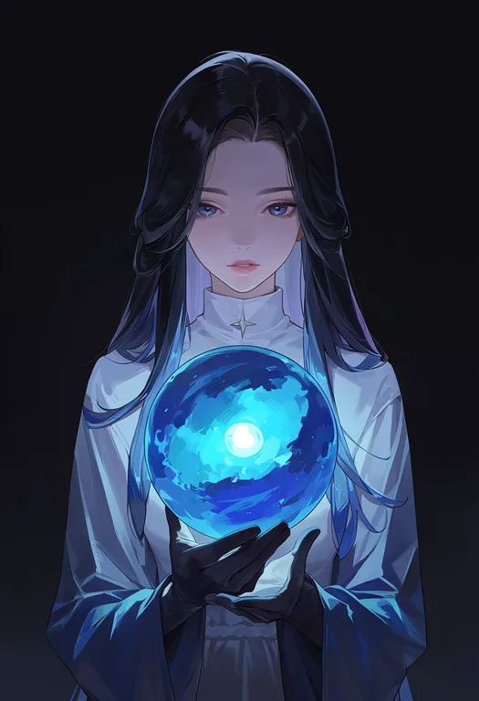 masterpiece, best quality, score_7, safe, holding orb, 1girl, solo, simple background — by k3scat, made with ComfyUI