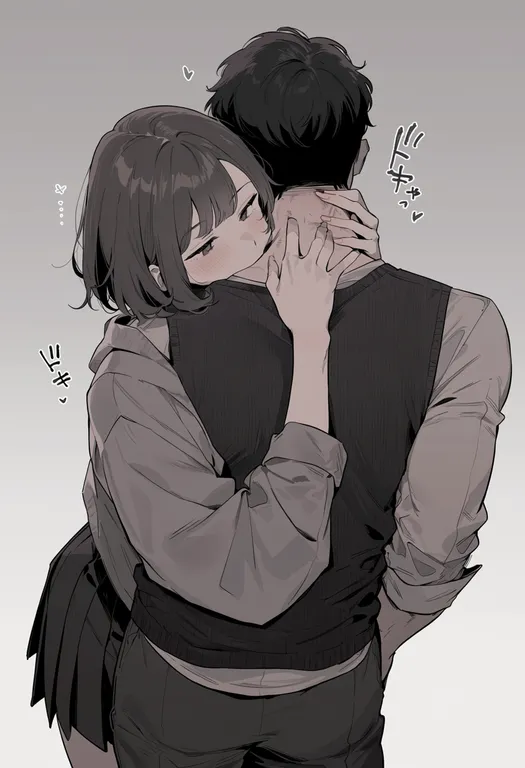 masterpiece, best quality, score_7, safe, hand on another's neck, 1girl — by k3scat, made with ComfyUI