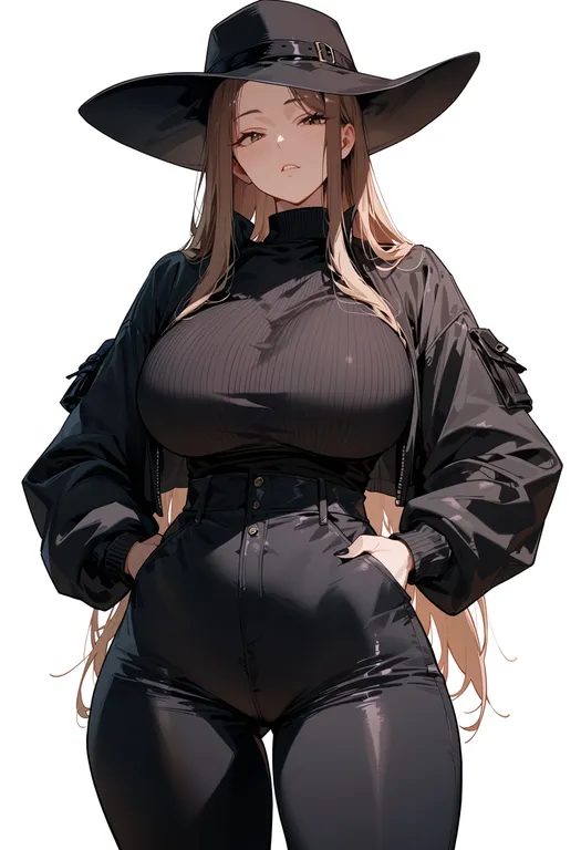 masterpiece, best quality, score_7, safe, black headwear, 1girl, solo, simple background — by k3scat, made with ComfyUI