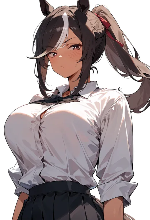 masterpiece, best quality, score_7, safe, marche lorraine (umamusume), umamusume, solo, upper body, simple background — by k3scat, made with ComfyUI
