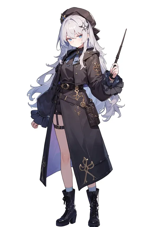 masterpiece, best quality, score_7, safe, holding wand, 1girl, solo, simple background — by k3scat, made with ComfyUI