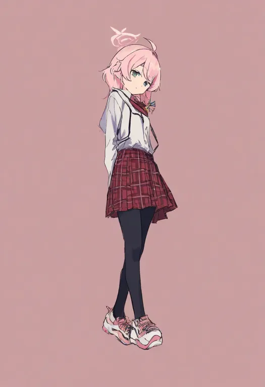 masterpiece, best quality, general, plaid, 1girl, solo, full body, simple background — by k3scat, made with ComfyUI
