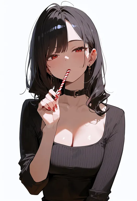 masterpiece, best quality, score_7, safe, candy cane, 1girl, solo, upper body, simple background — by k3scat, made with ComfyUI