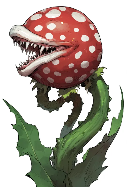 masterpiece, best quality, score_7, safe, piranha plant, solo, upper body, simple background — by k3scat, made with ComfyUI